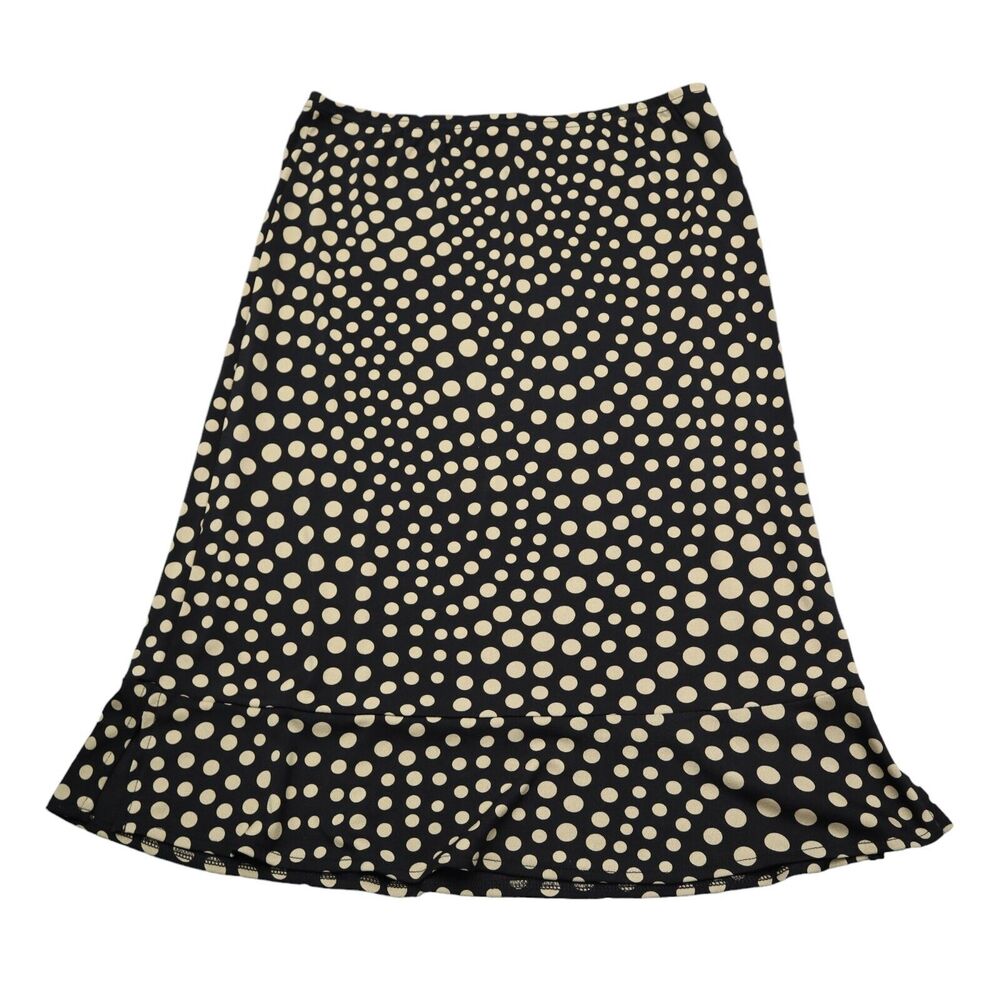 Donna Toran Skirt Womens M Black Polka Dot Elastic Waist Pull On A Line